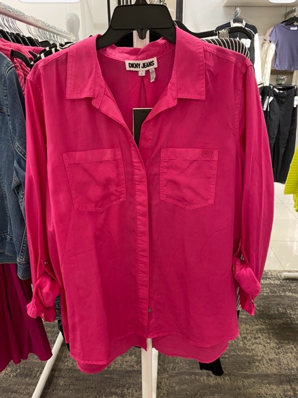 DKNY Fuchsia Long Sleeve Button-Back Blouse